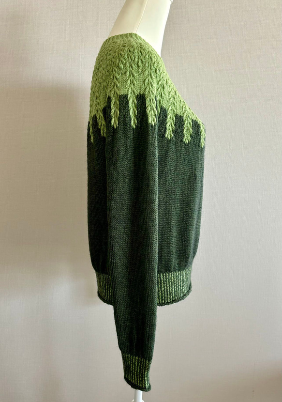 手編み ツートンニット (グリーン) 5枚目の画像