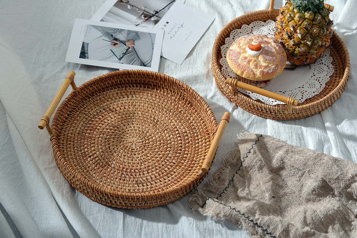 3PC囲炉裏炊きお茶手作り籐編みデザートおやつ高ルックス値軽贅沢収納お菓子小皿ベーキングパーツ