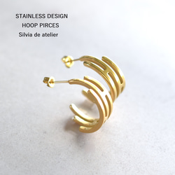 銷售！ [適合金屬過敏者！ ] 】鏤空設計半手術不鏽鋼圈形耳環 第1張的照片