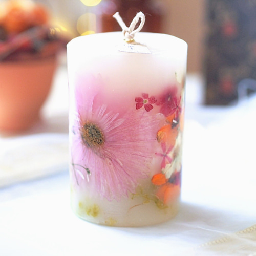【完売】ボタニカルキャンドル  かすみ草  キャンドルホルダー ルナリアとかすみ草のボタニカルキャンドルホルダー (ガラス