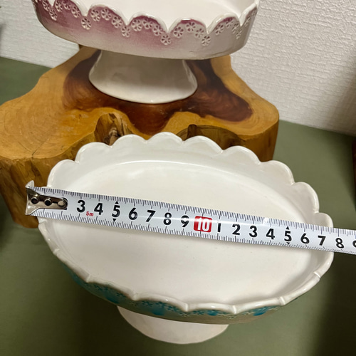 ブルー】陶器のコンポート皿 スイーツスタンド ケーキスタンド 中皿