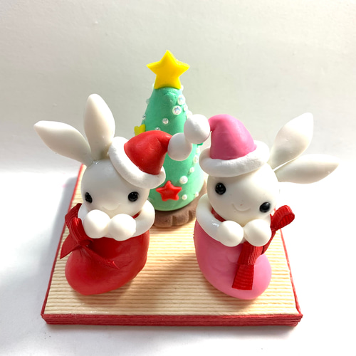 もにまるず サンタうさぎ クリスマスブーツ 緑 セット ❤️在庫SALEさらに値引き❤️☆クリスマスブーツに入ったうさぎちゃん