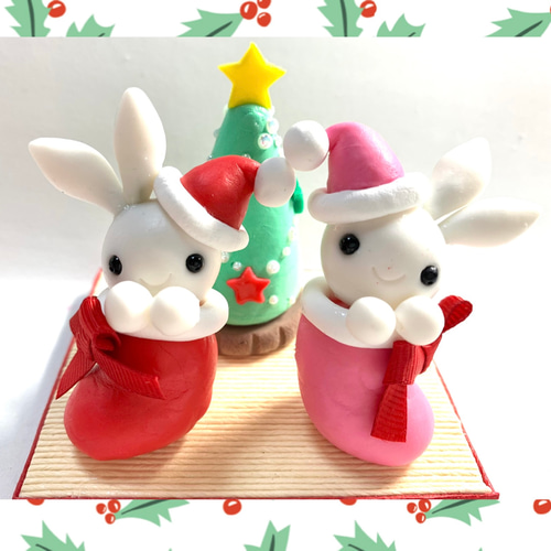 たっぷりクリスマス小物とうさぎさん＊* ぬいぐるみ　アンティーク　ブーツ　ベル たっぷりクリスマス小物とうさぎさん＊* ぬいぐるみ