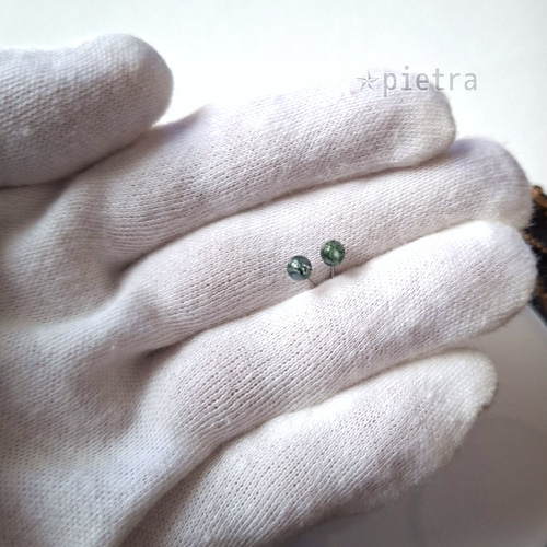 再販］モスアゲートの1玉ピアス 天然石/4mm/瑪瑙/シンプル/緑
