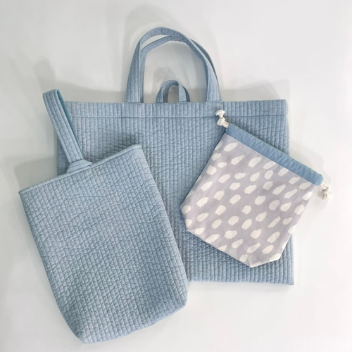 はなちゃん様　ヌビ　刺繍クマ/ライトブルー　レッスンバック・上履き入れ・体操着袋 お名前刺繍】全5色ヌビマーガレットレッスンバッグ レッスン
