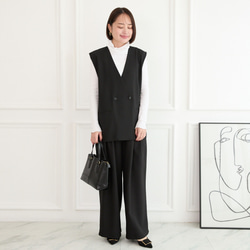 【洗える】エアリーな着こなし バックスリット デザイン ジレ　ブラック　0659BK 4枚目の画像
