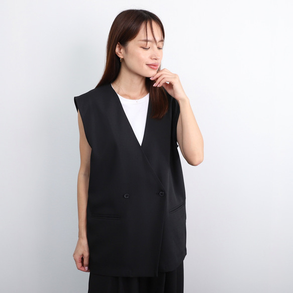 【洗える】エアリーな着こなし バックスリット デザイン ジレ　ブラック　0659BK 8枚目の画像