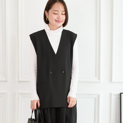 【洗える】エアリーな着こなし バックスリット デザイン ジレ　ブラック　0659BK 2枚目の画像