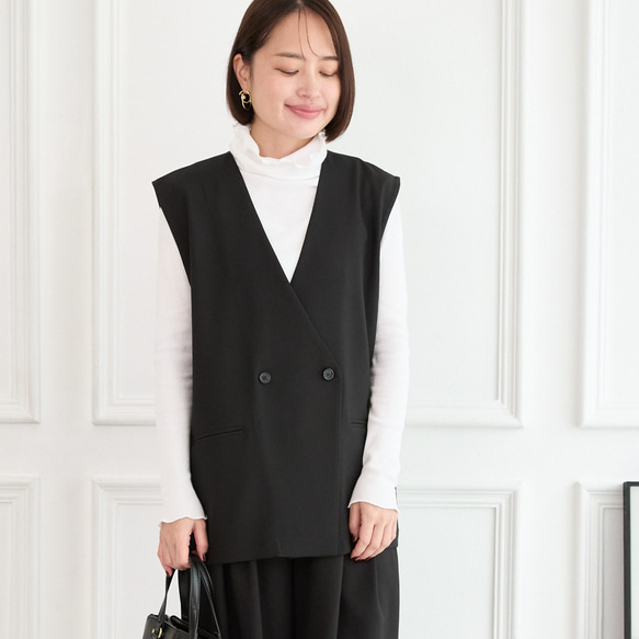 【洗える】エアリーな着こなし バックスリット デザイン ジレ　ブラック　0659BK 2枚目の画像