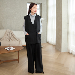 【洗える】エアリーな着こなし バックスリット デザイン ジレ　ブラック　0659BK 7枚目の画像