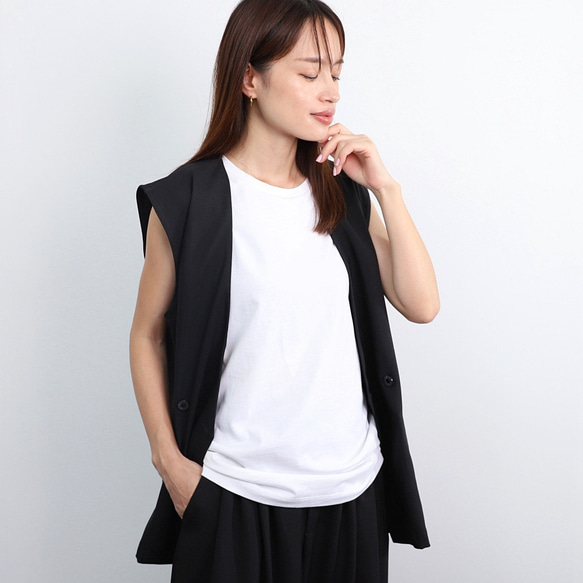 【洗える】エアリーな着こなし バックスリット デザイン ジレ　ブラック　0659BK 9枚目の画像