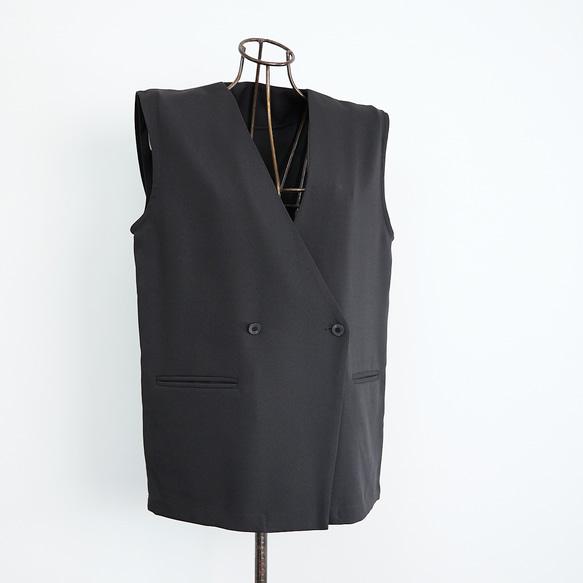 【洗える】エアリーな着こなし バックスリット デザイン ジレ　ブラック　0659BK 13枚目の画像