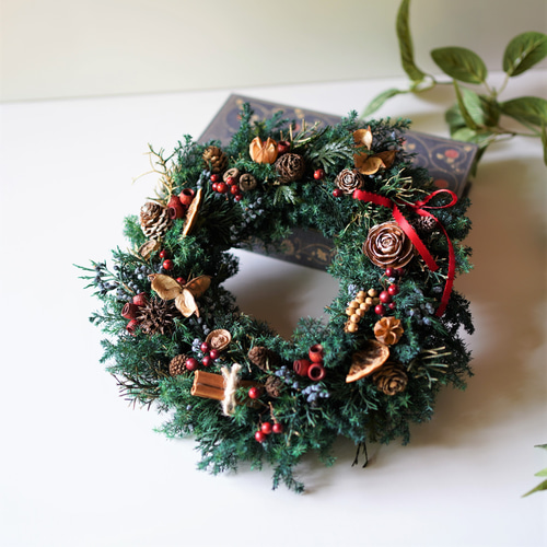 早割】 プリザのクリスマスリース プリザーブドフラワー 木の実 ギフト 