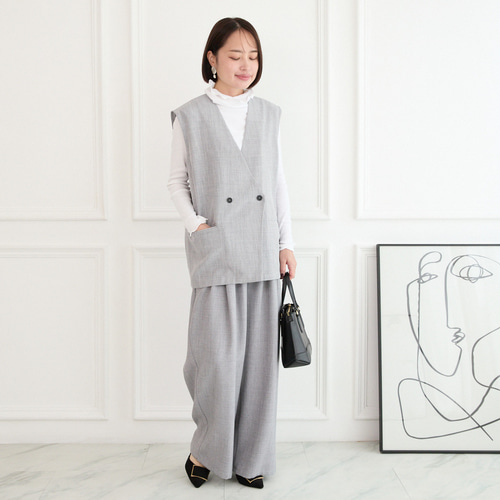 洗える】エアリーな着こなし バックスリット デザイン ジレ グレー