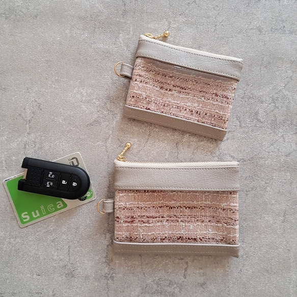 透明窓付き パスケース ミニポーチ スマートキー リール付きストラップ