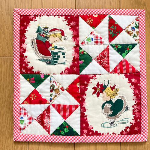 C クリスマスのミニタペストリー パッチワークキルトタペストリー