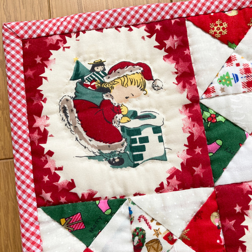 C クリスマスのミニタペストリー パッチワークキルトタペストリー