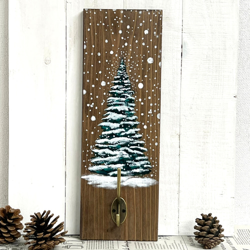 受注制作＊クリスマス＊ 冬のインテリアフック【 もみの木・雪
