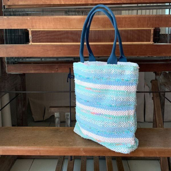 裂き織り(さきおり)のトートバッグ コットン 小布を再利用しています
