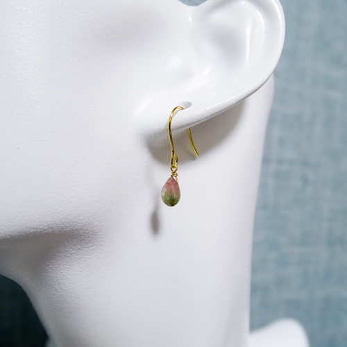 バイカラー ピンクトルマリンのペアシェイプピアス SUS316L 14kgf 金属  