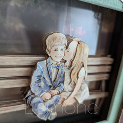 【完成品・一点もの】シャドーボックス：【Little Lovers】ベンチで並んで 4枚目の画像