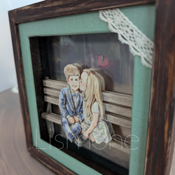 【完成品・一点もの】シャドーボックス：【Little Lovers】ベンチで並んで 5枚目の画像