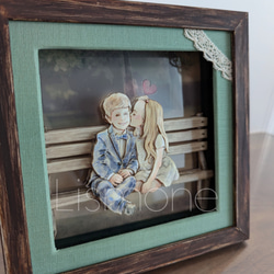 【完成品・一点もの】シャドーボックス：【Little Lovers】ベンチで並んで 2枚目の画像