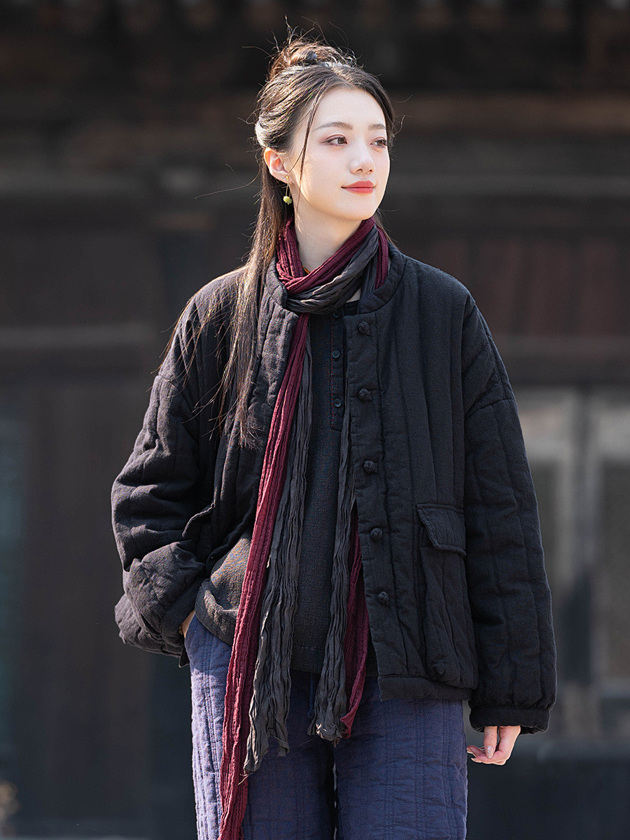 ラミー麻生地純綿充填秋冬保温ジャケット #黒色