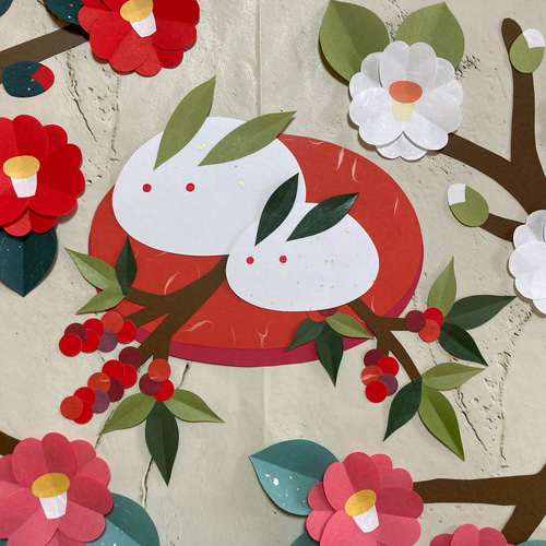 雪うさぎと椿/和紙、特殊紙/受注制作 切り絵 のんの♪☆ 通販