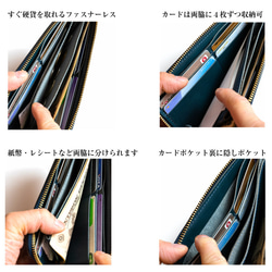 長財布 Ｌ字ファスナー レディース メンズ 栃木レザー 財布 スリム コンパクト 日本製 本革 ヌメ革 ファスナーレス 13枚目の画像