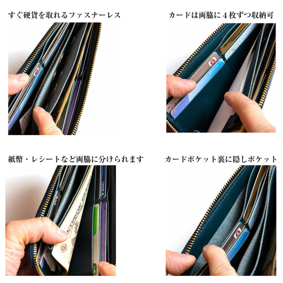 長財布 Ｌ字ファスナー レディース メンズ 栃木レザー 財布 スリム コンパクト 日本製 本革 ヌメ革 ファスナーレス 13枚目の画像