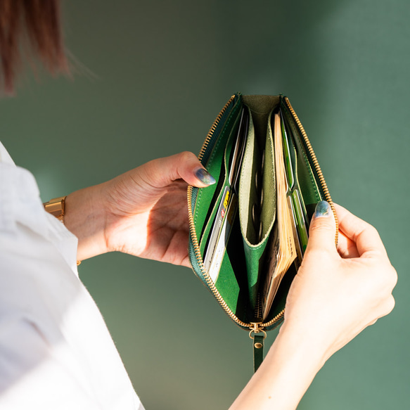 長財布 Ｌ字ファスナー レディース メンズ 栃木レザー 財布 スリム コンパクト 日本製 本革 ヌメ革 ファスナーレス 6枚目の画像