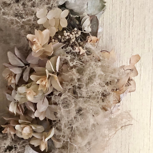 ホワイト スモークツリー アジサイ リース 26cm ＊ 紫陽花