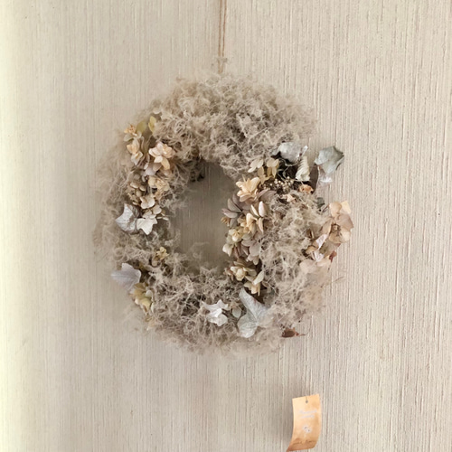 ホワイト スモークツリー アジサイ リース 26cm ＊ 紫陽花