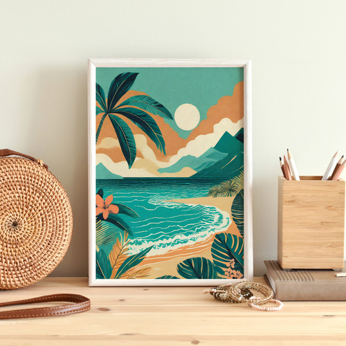 ハワイ アートポスター オールドカイルアビーチ Hawaii 海 ビーチ