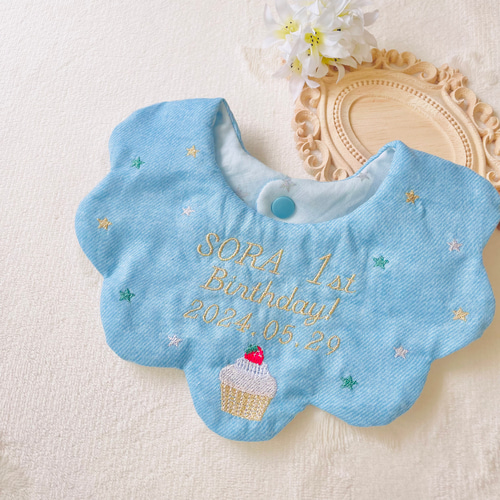 バースデーフォトに＊星とカップケーキの名入れもくもくスタイ スタイ