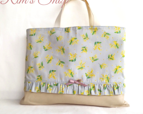 ⭐︎オーダー制⭐︎グレージュ×ミモザ柄レッスンバッグシューズケース