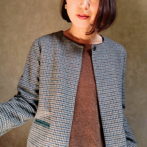 チェック ジャケット L ブルーグレー系 / アウター2024 ノーカラー