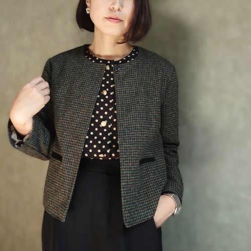 チェック ジャケット L ブルーグレー系 / アウター2024 ノーカラー