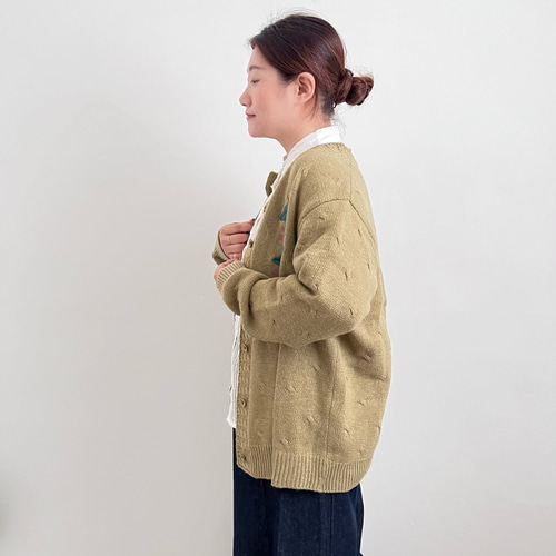 2024秋☆刺繡ニットカーディガン☆葡萄】クルーネック│ジャガード織り