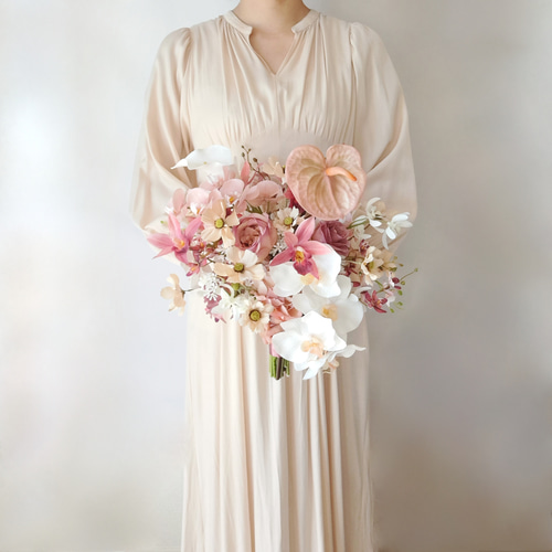 胡蝶蘭とアンスリウムのウェディングブーケ&ブートニア❀和洋