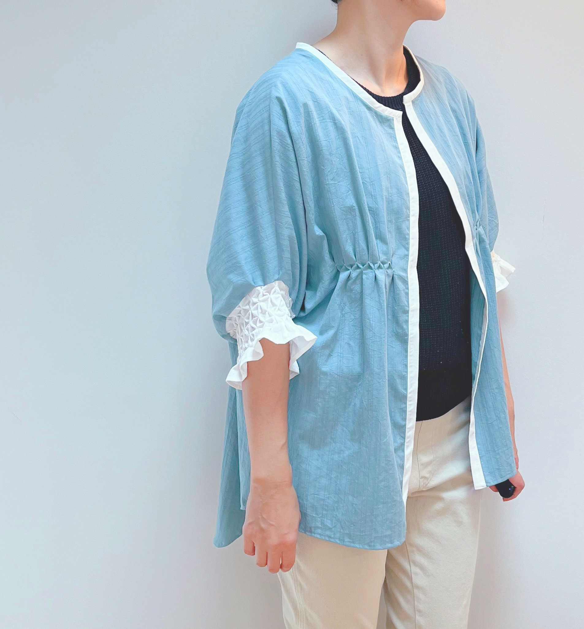 七分袖のシャツブラウス　ちょっと羽織りに丁度いい！