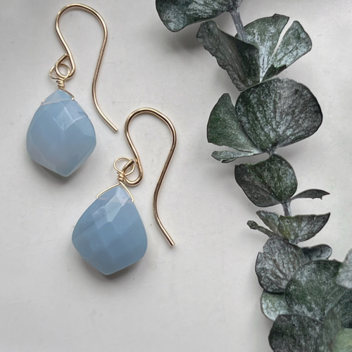 14kgfブルーカラーオパールふさふさピアス/イヤリング 14kgf 大粒