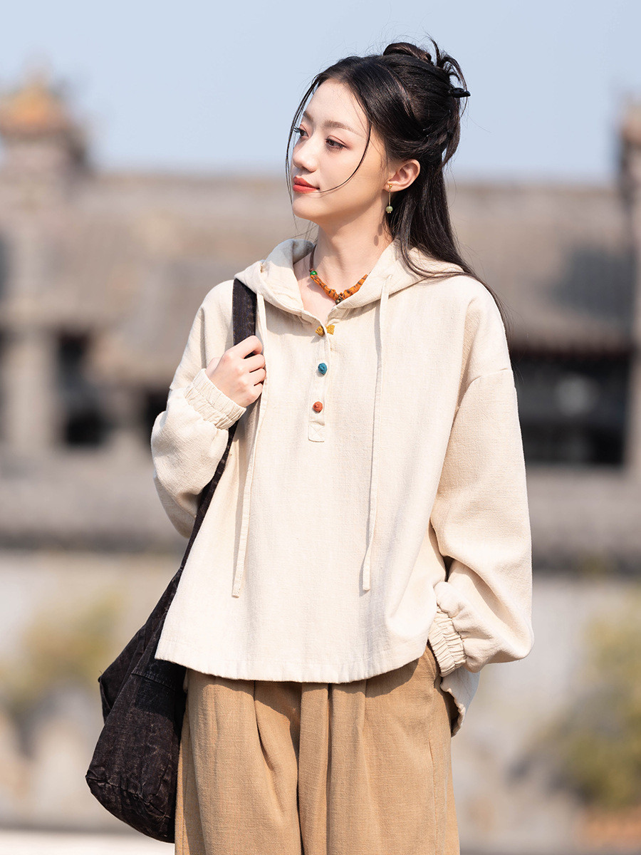 砂洗ラミー麻加絨秋冬保温パーカー #麻色