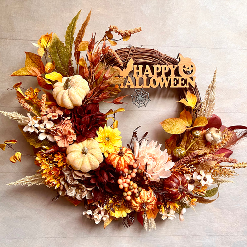 ★ハロウィンリース／他★2024★専用★ No.wreath-15555/特大2wayハロウィンリース24-(6)48x53cm