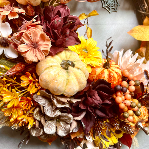 ❤︎あいぞうさま専用❤︎特大ハロウィンリース　フラワーリース　アーティフィシャル No.wreath-15555/特大2wayハロウィンリース24-(6)48x53cm