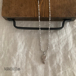 オールステンレス製 フェザーネックレス 変形ボールチェーンネックレス ライス形ボールチェーン 付けっぱなしOK!! 7枚目の画像