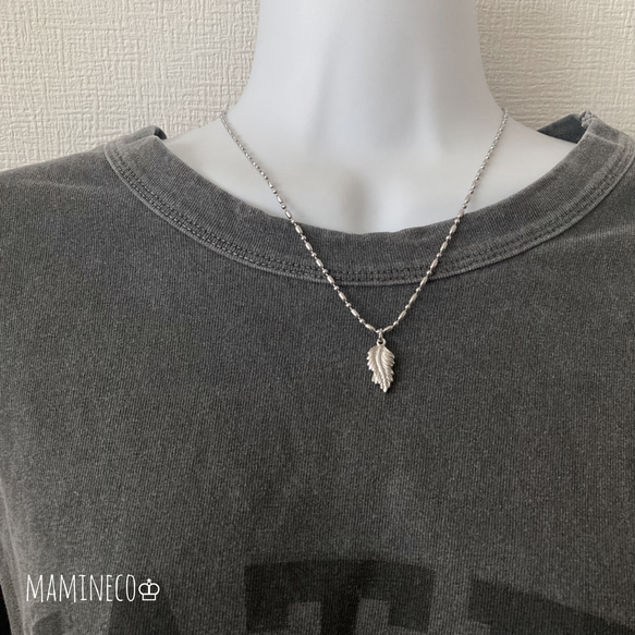 オールステンレス製 フェザーネックレス 変形ボールチェーンネックレス ライス形ボールチェーン 付けっぱなしOK!! 6枚目の画像