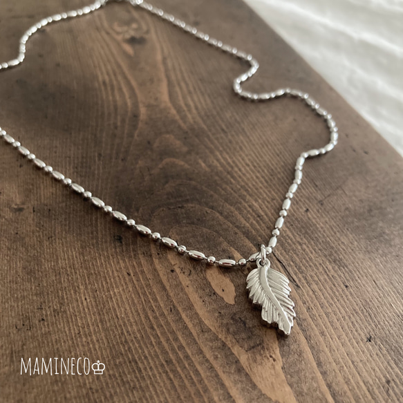 オールステンレス製 フェザーネックレス 変形ボールチェーンネックレス ライス形ボールチェーン 付けっぱなしOK!! 5枚目の画像