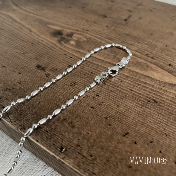 オールステンレス製 フェザーネックレス 変形ボールチェーンネックレス ライス形ボールチェーン 付けっぱなしOK!! 11枚目の画像